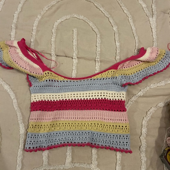 Sincerely Jules Knit Top with Cream and Pink Accents - Picture 3 of 4